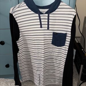 RVCA Navy and White Striped Hoodie